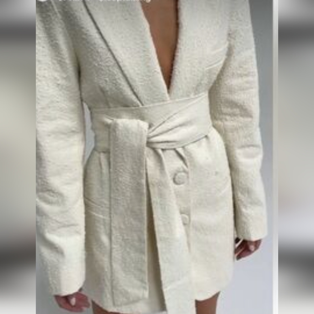 Women's Cream Belted Blazer Coat - Picture 2 of 13